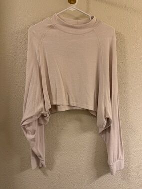 Mono B Cropped Soft Mock Neck Sweatshirt in Cream